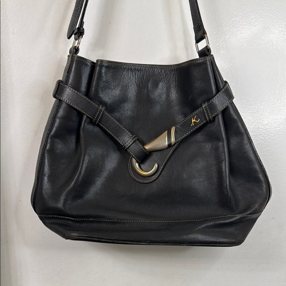 Kitamura Hook Black Leather Shoulder Bag